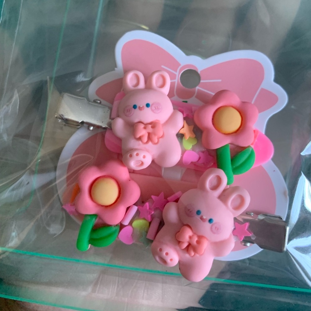 Flower and bunny hair clips